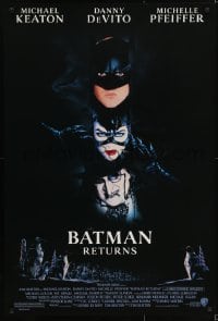 5s081 BATMAN RETURNS 1sh 1992 Michael Keaton, Danny DeVito, Michelle Pfeiffer, Tim Burton!