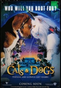 5s170 CATS & DOGS teaser DS 1sh 2001 wacky image of high tech animals, who will you root for?
