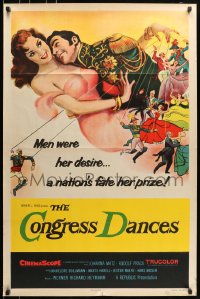 5s199 CONGRESS DANCES 1sh 1956 Franz Antel's Der Kongress tanzt, Johanna Matz, cool artwork!