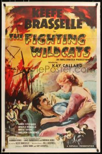 5s314 FIGHTING WILDCATS 1sh 1957 art of Keefe Brasselle romancing Kay Callard + oil field on fire!
