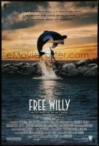5s332 FREE WILLY DS 1sh 1993 Jason James Richter, Michael Madsen, great orca whale image!
