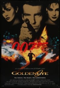 5s358 GOLDENEYE DS 1sh 1995 cast image of Pierce Brosnan as Bond, Isabella Scorupco, Famke Janssen!