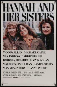 5s388 HANNAH & HER SISTERS 1sh 1986 Woody Allen, Mia Farrow, Carrie Fisher, Barbara Hershey