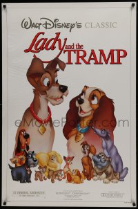 5s493 LADY & THE TRAMP 1sh R1986 Walt Disney romantic canine dog classic cartoon!