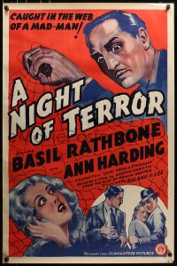 5s541 LOVE FROM A STRANGER 1sh R1942 Basil Rathbone, Agatha Christie, A Night of Terror!
