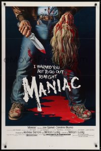 5s559 MANIAC 1sh 1980 most classic gory Gaia horror artwork of killer holding severed head!