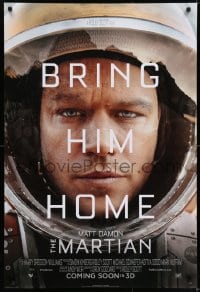 5s563 MARTIAN style A int'l advance DS 1sh 2015 close-up of astronaut Matt Damon, bring him home!