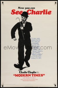 5s589 MODERN TIMES 1sh R1972 great image of Charlie Chaplin running with gears in background!