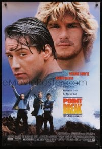 5s665 POINT BREAK DS 1sh 1991 Keanu Reeves, Patrick Swayze and gang in masks, robbery & surfing!