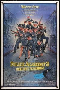 5s667 POLICE ACADEMY 2 1sh 1985 Steve Guttenberg, Bubba Smith, great Drew Struzan art of cast!