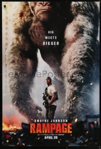 5s698 RAMPAGE teaser DS 1sh 2018 Dwayne Johnson with ape, big meets bigger, based on the video game!
