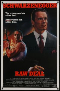 5s700 RAW DEAL 1sh 1986 artwork of Arnold Schwarzenegger with gun & in suit by John Alvin!