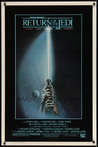 5s711 RETURN OF THE JEDI 1sh 1983 George Lucas, art of hands holding lightsaber by Tim Reamer!
