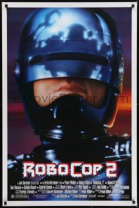 5s725 ROBOCOP 2 1sh 1990 cool close-up of cyborg policeman Peter Weller, sci-fi sequel!