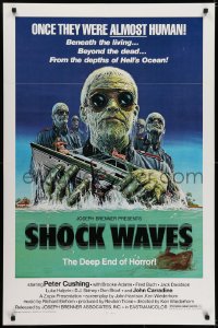 5s766 SHOCK WAVES 1sh 1977 art of Nazi ocean zombies terrorizing boat, once they were ALMOST human