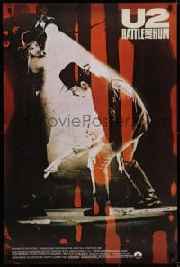 5s914 U2 RATTLE & HUM 1sh 1988 great image of rockers Bono & The Edge performing on stage!