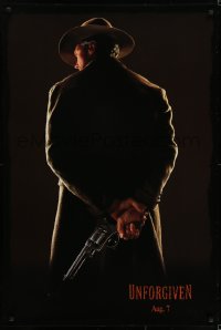 5s922 UNFORGIVEN teaser DS 1sh 1992 image of gunslinger Clint Eastwood w/back turned, dated design!