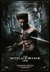 5s971 WOLVERINE style D int'l teaser DS 1sh 2013 barechested Hugh Jackman w/ claws out & sword!
