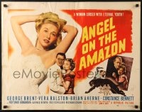 5t519 ANGEL ON THE AMAZON style B 1/2sh 1948 art of George Brent, Vera Ralston, panther attack!