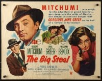 5t547 BIG STEAL style A 1/2sh 1949 art of Robert Mitchum, Jane Greer & William Bendix, Don Siegel