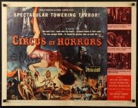 5t586 CIRCUS OF HORRORS 1/2sh 1960 wild horror art of super sexy trapeze girl hanging by neck!