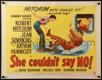 5t874 SHE COULDN'T SAY NO style B 1/2sh 1954 sexy short-haired Jean Simmons, Robert Mitchum!