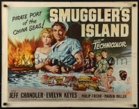 5t889 SMUGGLER'S ISLAND style B 1/2sh 1951 artwork of manly Jeff Chandler & sexy Evelyn Keyes!