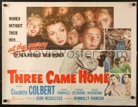 5t930 THREE CAME HOME 1/2sh 1949 art of Claudette Colbert & prison women without their men!