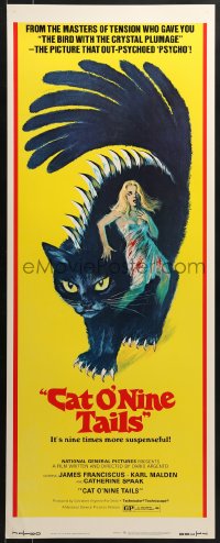 5t076 CAT O' NINE TAILS insert 1971 Dario Argento's Il Gatto a Nove Code, wild horror art of cat!