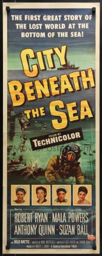 5t083 CITY BENEATH THE SEA insert 1953 Budd Boetticher, cool art of deep sea divers and more!