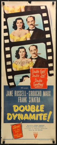 5t109 DOUBLE DYNAMITE insert 1951 great artwork of Groucho Marx & sexy Jane Russell on film strip!