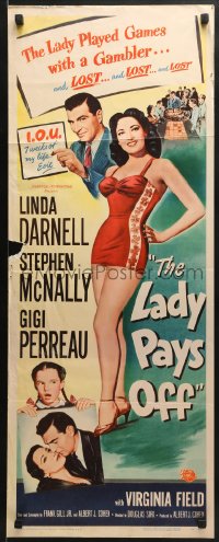 5t211 LADY PAYS OFF insert 1951 sexy Linda Darnell in swimsuit gambles & loses, Stephen McNally!