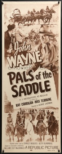 5t294 PALS OF THE SADDLE insert R1953 wonderful c/u of young John Wayne holding gun + cool art!