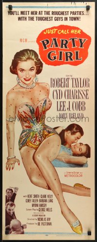 5t299 PARTY GIRL insert 1958 you'll meet sexiest Cyd Charisse at the roughest parties, Nicholas Ray