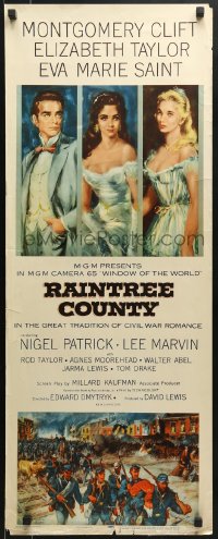 5t336 RAINTREE COUNTY insert 1957 art of Montgomery Clift, Elizabeth Taylor & Eva Marie Saint!