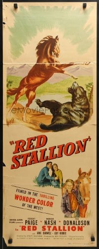 5t340 RED STALLION insert 1947 cool artwork of wild horse fighting grizzly bear!