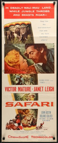 5t357 SAFARI insert 1956 artwork of Victor Mature & Janet Leigh in deadly Mau-Mau land!