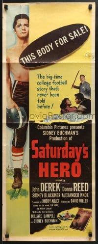 5t361 SATURDAY'S HERO insert 1951 barechested football player John Derek, his body is for sale!