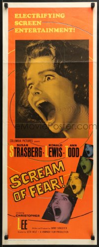 5t369 SCREAM OF FEAR insert 1961 Hammer, classic terrified Susan Strasberg horror image!