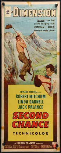 5t371 SECOND CHANCE 3D insert 1953 cool art of barechested Robert Mitchum & Linda Darnell!