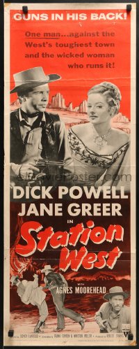 5t415 STATION WEST insert R1954 cowboy Dick Powell & sexy Jane Greer by piano!