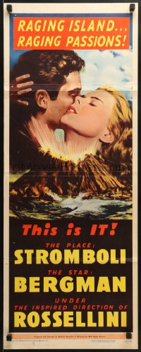 5t423 STROMBOLI insert 1950 Ingrid Bergman, directed by Roberto Rossellini, cool volcano art!