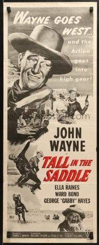 5t434 TALL IN THE SADDLE insert R1953 cool western artwork of big John Wayne & Gabby Hayes!