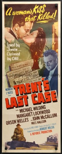 5t456 TRENT'S LAST CASE insert 1953 art of Margaret Lockwood, Michael Wilding & Orson Welles!