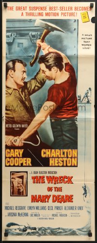 5t487 WRECK OF THE MARY DEARE insert 1959 art of Gary Cooper & Charlton Heston fighting!