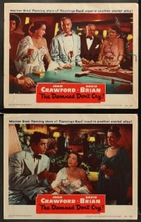 5w832 DAMNED DON'T CRY 2 LCs 1950 smoking Joan Crawford gambling at roulette & w/ Steve Cochran!