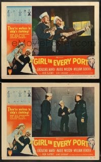 5w857 GIRL IN EVERY PORT 2 LCs 1952 wacky sailor Groucho Marx, William Bendix, Marie Wilson in border!