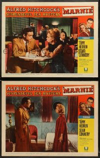 5w916 MARNIE 2 LCs 1964 Sean Connery & Tippi Hedren in Alfred Hitchcock's suspenseful sex mystery!
