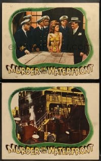5w926 MURDER ON THE WATERFRONT 2 LCs 1943 Warren Douglas, Joan Winfield, military/crime thriller!