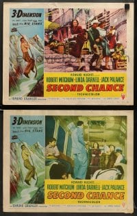 5w952 SECOND CHANCE 2 3D LCs 1953 crazy Jack Palance grabbing Linda Darnell, cool cable car!